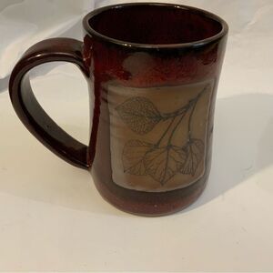 17 Oz Aspen Leaf Tankard in Real Red glaze always azul pottery